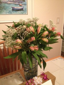 I woke up to these Birthday Flowers on my kitchen table. Thanks, honey! :)